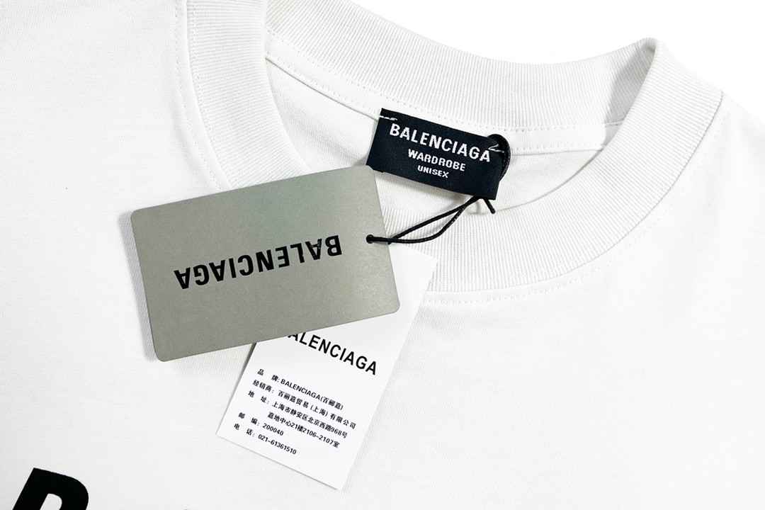 Balenciaga FW21 Dry Cleaning Boxy Logo 印花休闲经典 短袖 白色 T 恤 圆领 夏季 男女同款 651