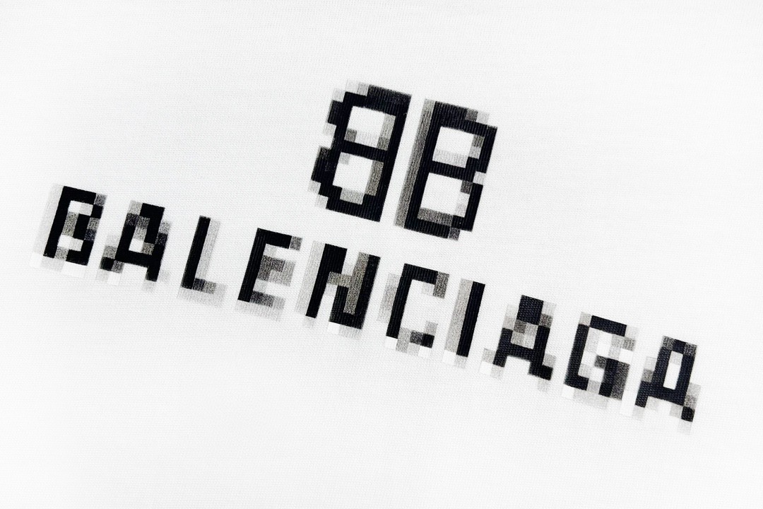 Balenciaga FW21马赛克模糊 Logo BB 字母 短袖 白色 T 恤 圆领 夏季 男女同款 612966TKVI79040