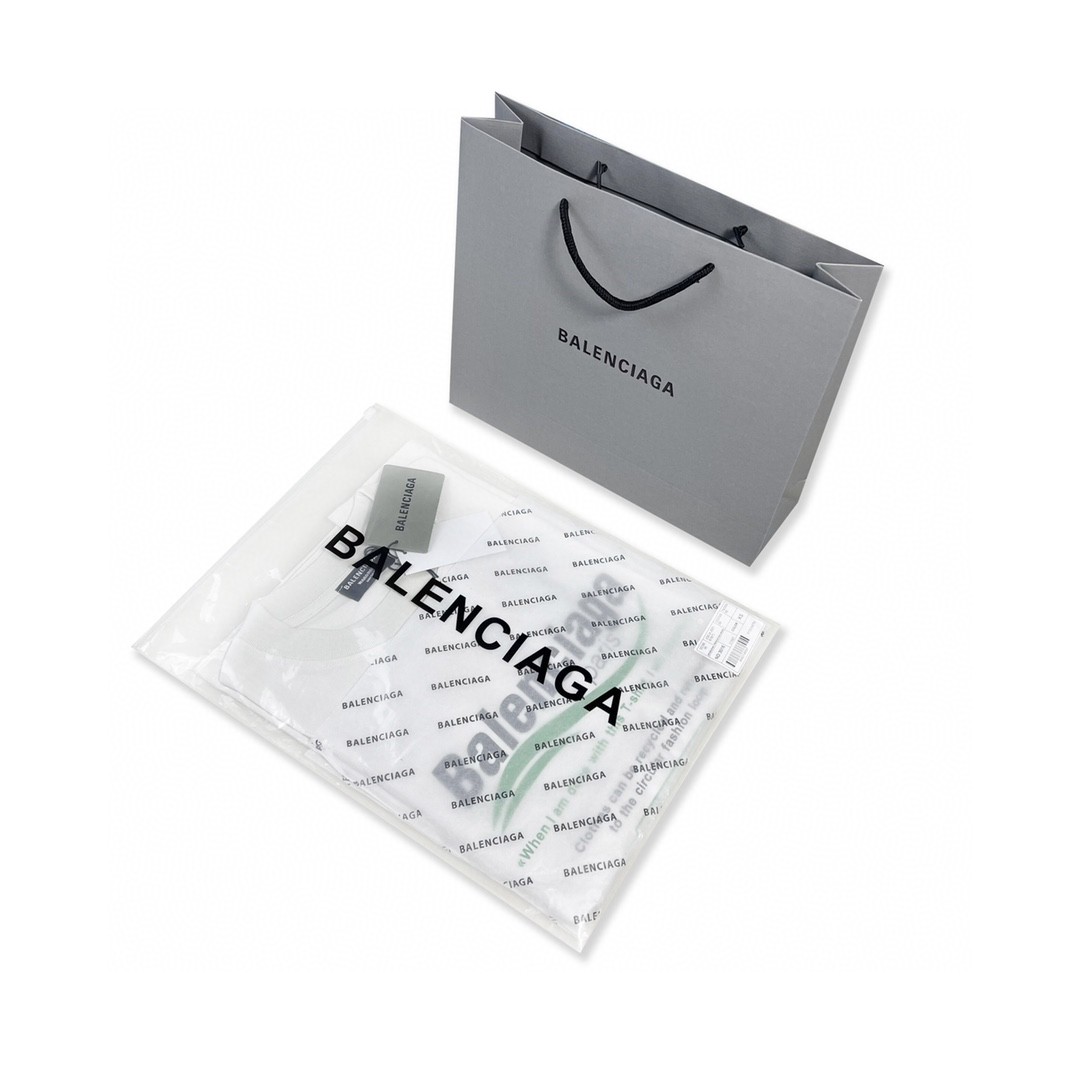Balenciaga FW21 Dry Cleaning Boxy Logo 印花休闲经典 短袖 白色 T 恤 圆领 夏季 男女同款 651