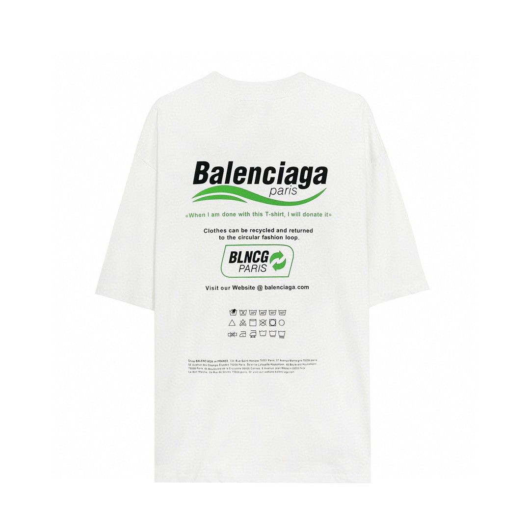 Balenciaga FW21 Dry Cleaning Boxy Logo 印花休闲经典 短袖 白色 T 恤 圆领 夏季 男女同款 651