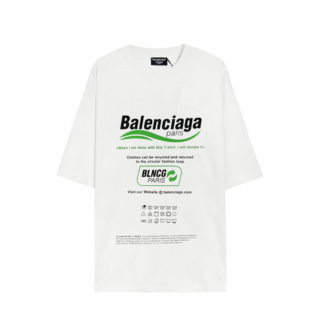 Balenciaga FW21 Dry Cleaning Boxy Logo 印花休闲经典 短袖 白色 T 恤 圆领 夏季 男女同款 651