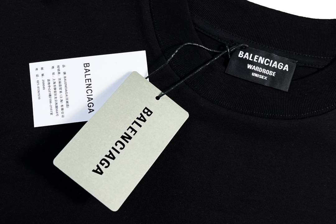 Balenciaga FW21马赛克模糊 Logo BB 字母 短袖 黑色 T 恤 圆领 夏季 男女同款 612966TKVI71070
