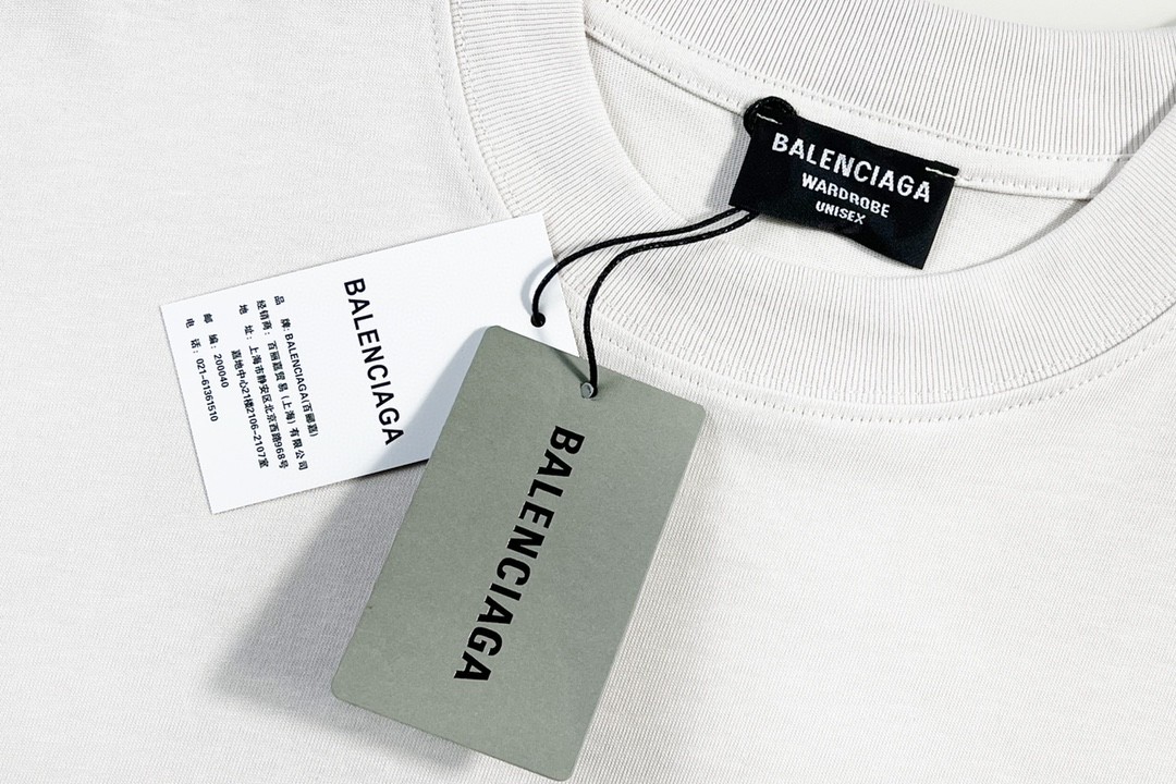 Balenciaga 巴黎世家 印花字母logo 短袖 米白色 T 恤 圆领 夏季 男女同款 612966TIVG59055