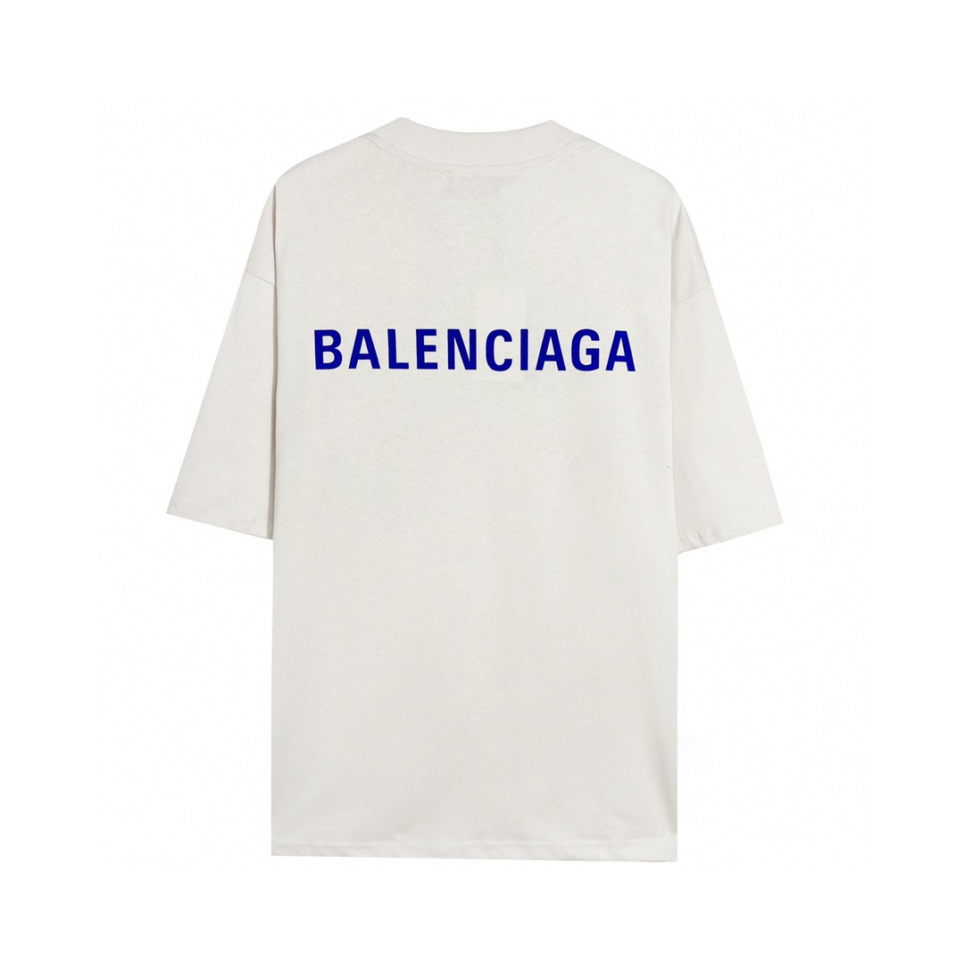 Balenciaga 巴黎世家 印花字母logo 短袖 米白色 T 恤 圆领 夏季 男女同款 612966TIVG59055