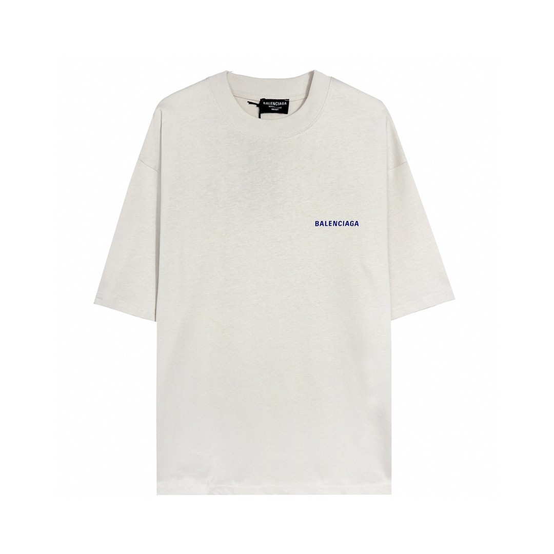 Balenciaga 巴黎世家 印花字母logo 短袖 米白色 T 恤 圆领 夏季 男女同款 612966TIVG59055