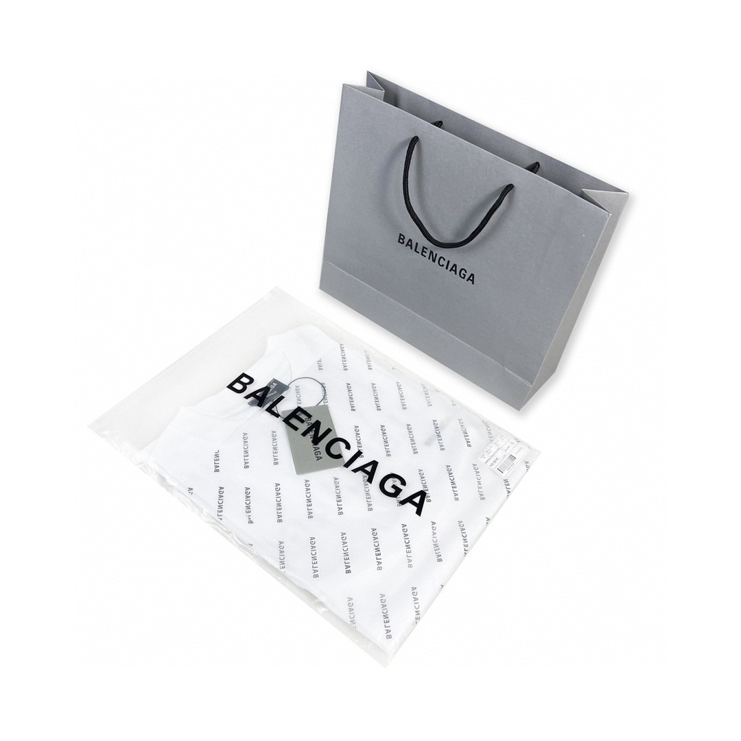 Balenciaga 巴黎世家 印花字母logo 短袖 白色 T 恤 圆领 夏季 男女同款 612966TIVG59040