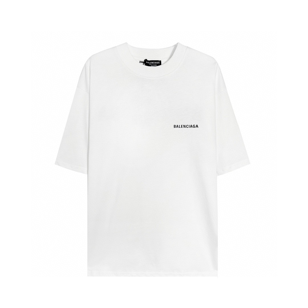 Balenciaga 巴黎世家 印花字母logo 短袖 白色 T 恤 圆领 夏季 男女同款 612966TIVG59040