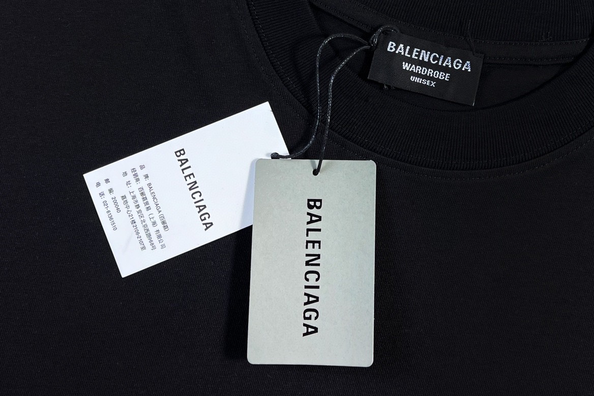 Balenciaga 巴黎世家 印花字母logo 短袖 黑色 T 恤 圆领 夏季 男女同款 612966TIVG51070