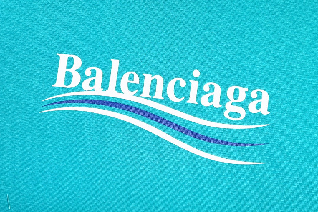 Balenciaga 巴黎世家 Political Campaign 可乐波浪印花 字母logo 短袖 湖水绿 T 恤 圆领 夏季 男女同款