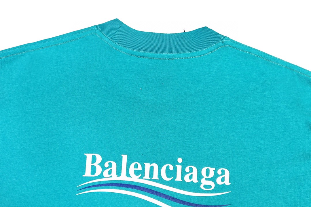 Balenciaga 巴黎世家 Political Campaign 可乐波浪印花 字母logo 短袖 湖水绿 T 恤 圆领 夏季 男女同款