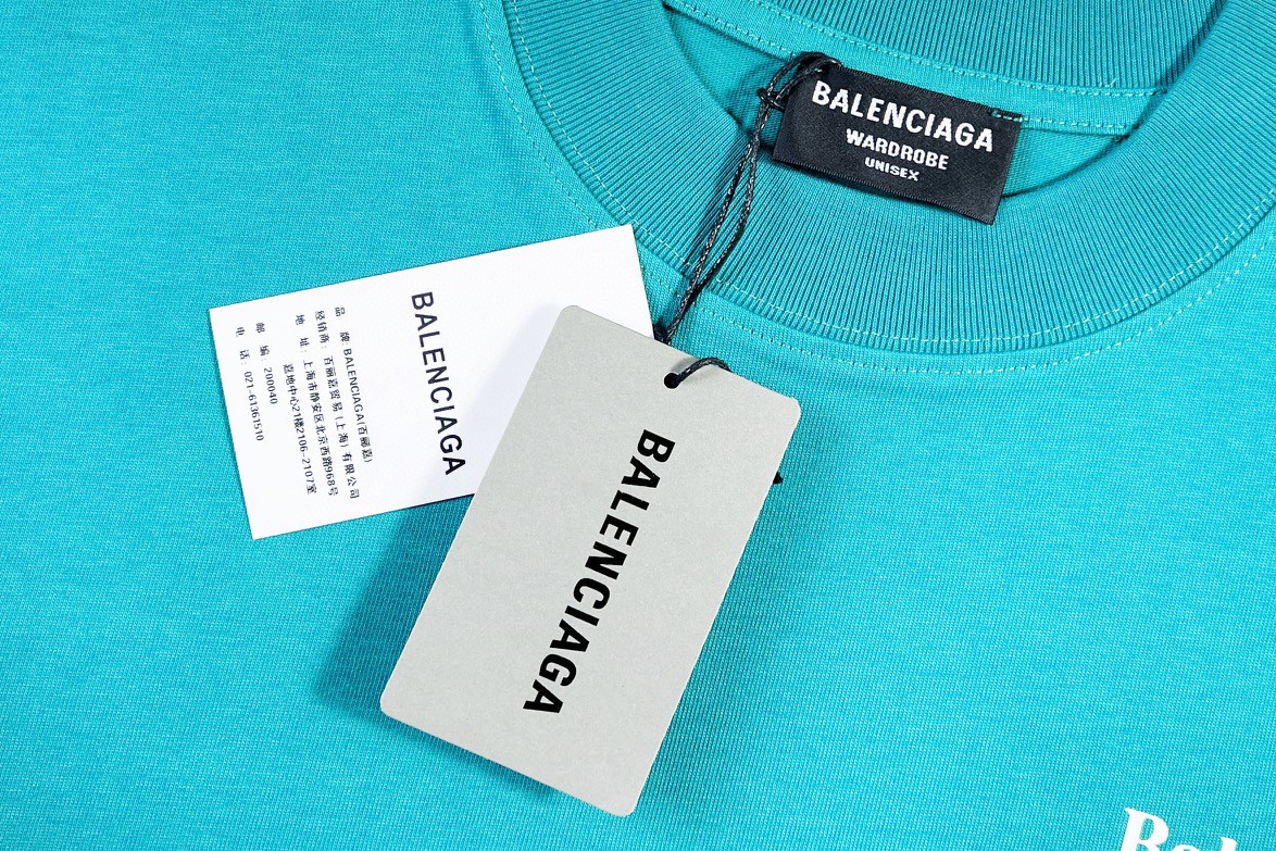 Balenciaga 巴黎世家 Political Campaign 可乐波浪印花 字母logo 短袖 湖水绿 T 恤 圆领 夏季 男女同款