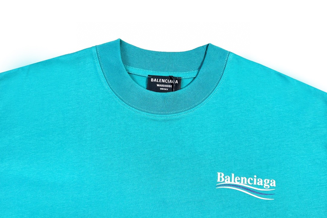 Balenciaga 巴黎世家 Political Campaign 可乐波浪印花 字母logo 短袖 湖水绿 T 恤 圆领 夏季 男女同款
