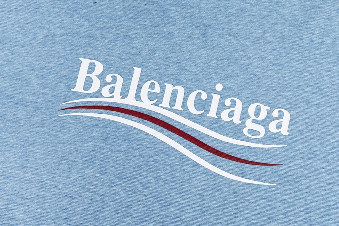 Balenciaga 巴黎世家 Political Campaign 可乐波浪印花 字母logo 短袖 北卡蓝 T 恤 圆领 夏季 男女同款