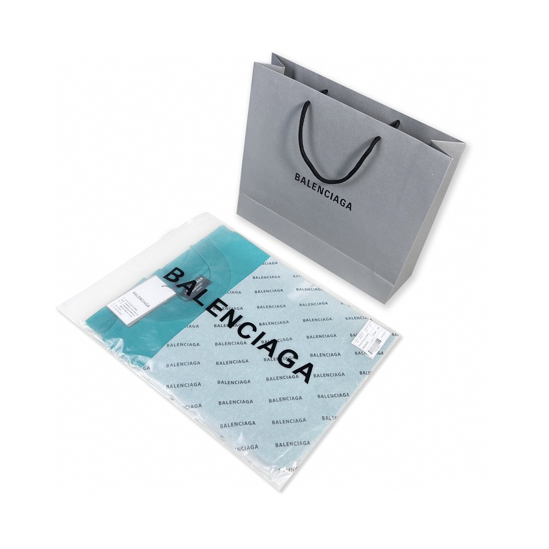 Balenciaga 巴黎世家 Political Campaign 可乐波浪印花 字母logo 短袖 湖水绿 T 恤 圆领 夏季 男女同款