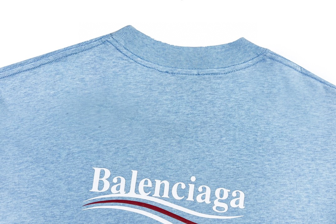 Balenciaga 巴黎世家 Political Campaign 可乐波浪印花 字母logo 短袖 北卡蓝 T 恤 圆领 夏季 男女同款