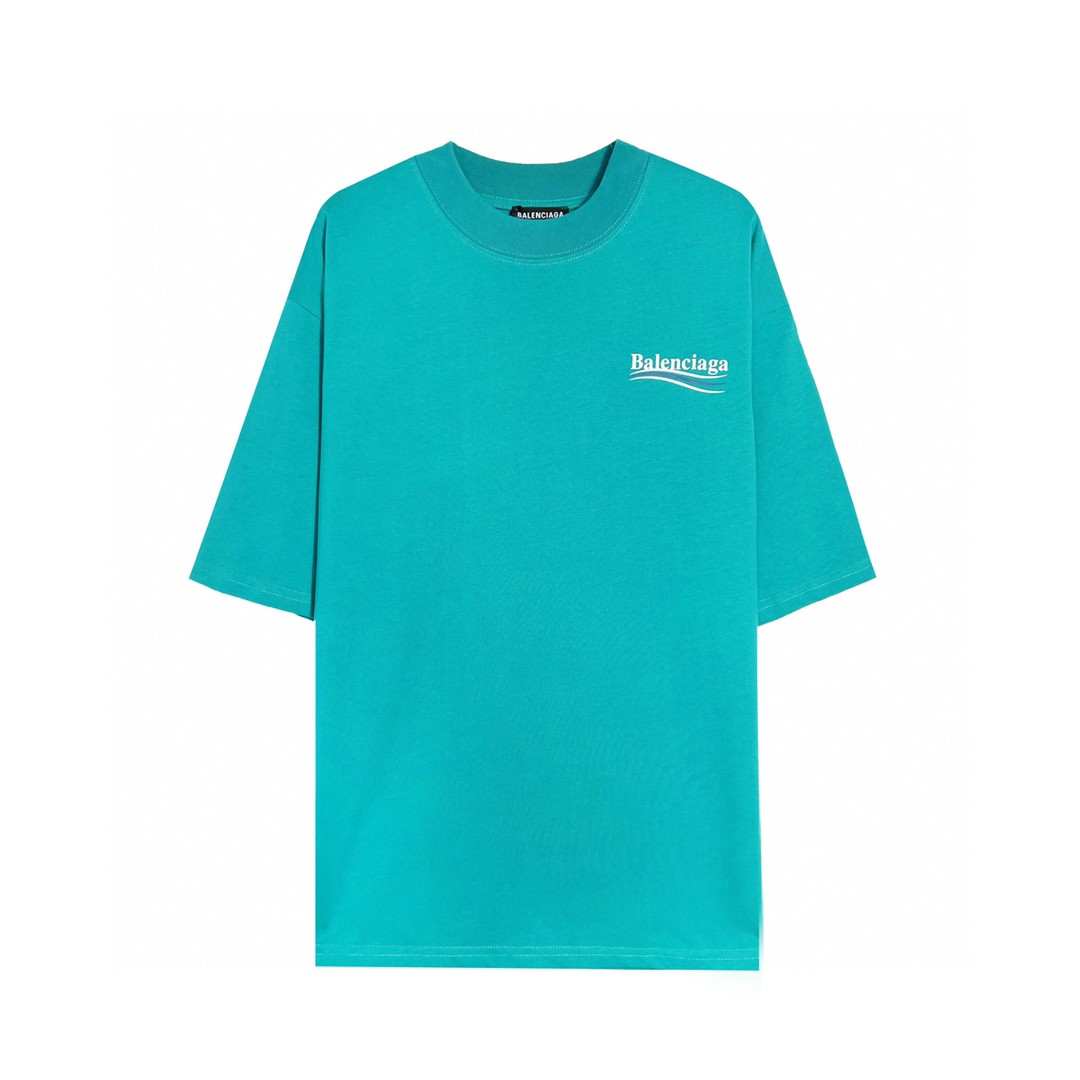 Balenciaga 巴黎世家 Political Campaign 可乐波浪印花 字母logo 短袖 湖水绿 T 恤 圆领 夏季 男女同款