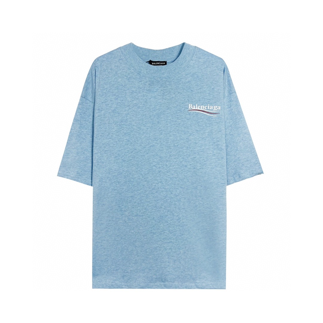 Balenciaga 巴黎世家 Political Campaign 可乐波浪印花 字母logo 短袖 北卡蓝 T 恤 圆领 夏季 男女同款