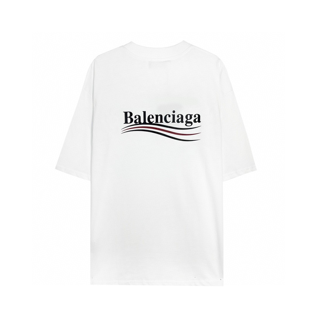 Balenciaga 巴黎世家 Political Campaign 可乐波浪印花 字母logo 短袖 黑色 T 恤 圆领 夏季 男女同款 
