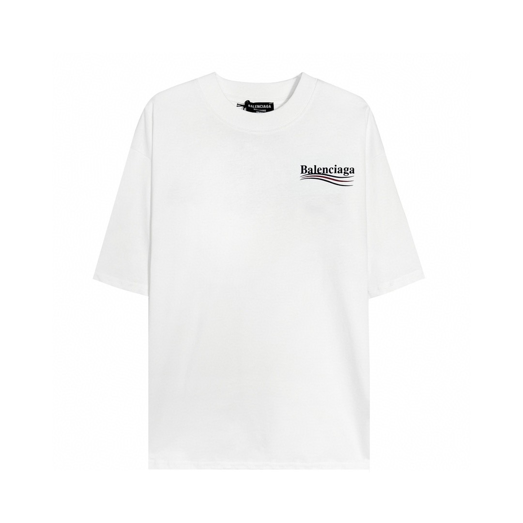 Balenciaga 巴黎世家 Political Campaign 可乐波浪印花 字母logo 短袖 黑色 T 恤 圆领 夏季 男女同款 