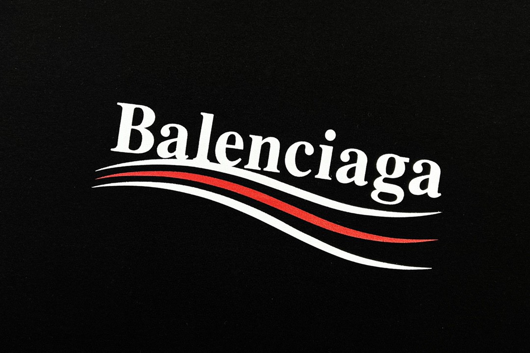 Balenciaga 巴黎世家 Political Campaign 可乐波浪印花 字母logo 短袖 黑色 T 恤 圆领 夏季 男女同款 