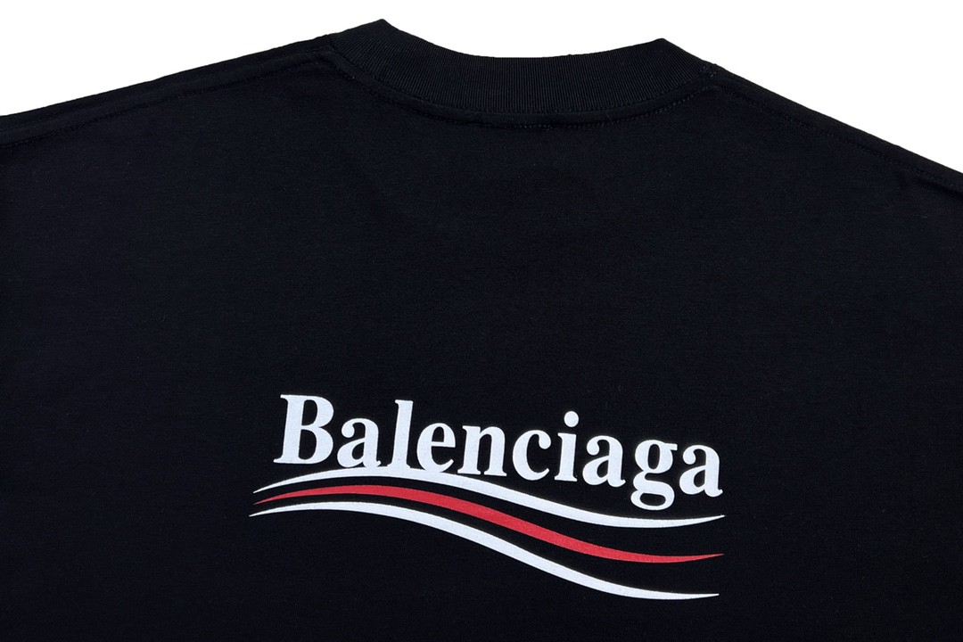 Balenciaga 巴黎世家 Political Campaign 可乐波浪印花 字母logo 短袖 黑色 T 恤 圆领 夏季 男女同款 