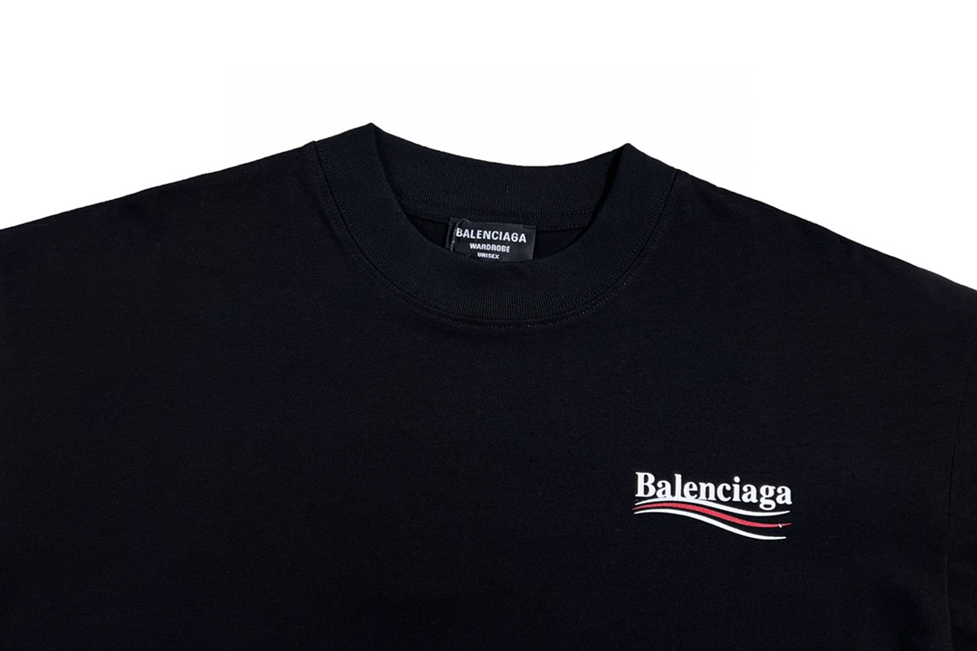 Balenciaga 巴黎世家 Political Campaign 可乐波浪印花 字母logo 短袖 黑色 T 恤 圆领 夏季 男女同款 
