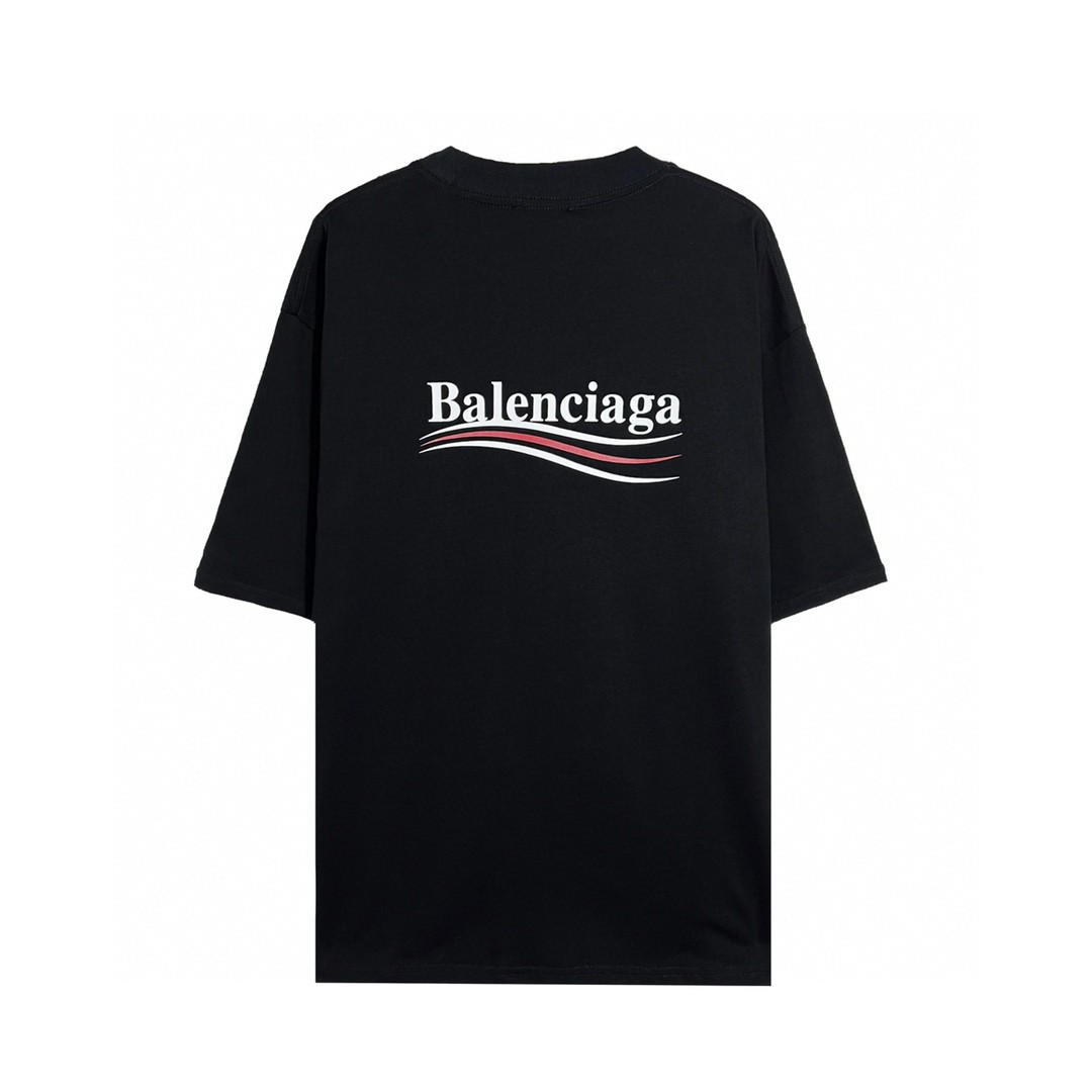 Balenciaga 巴黎世家 Political Campaign 可乐波浪印花 字母logo 短袖 黑色 T 恤 圆领 夏季 男女同款 