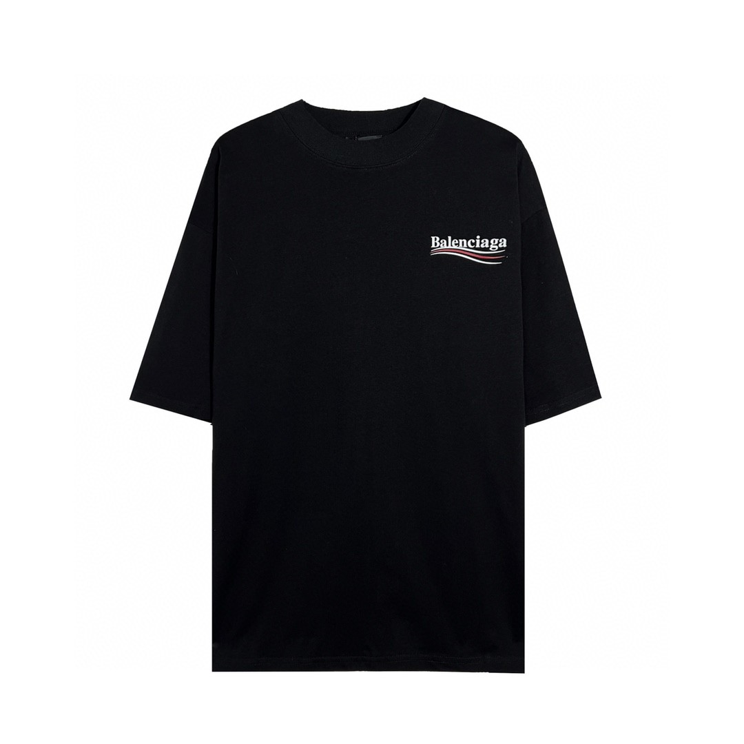 Balenciaga 巴黎世家 Political Campaign 可乐波浪印花 字母logo 短袖 黑色 T 恤 圆领 夏季 男女同款 