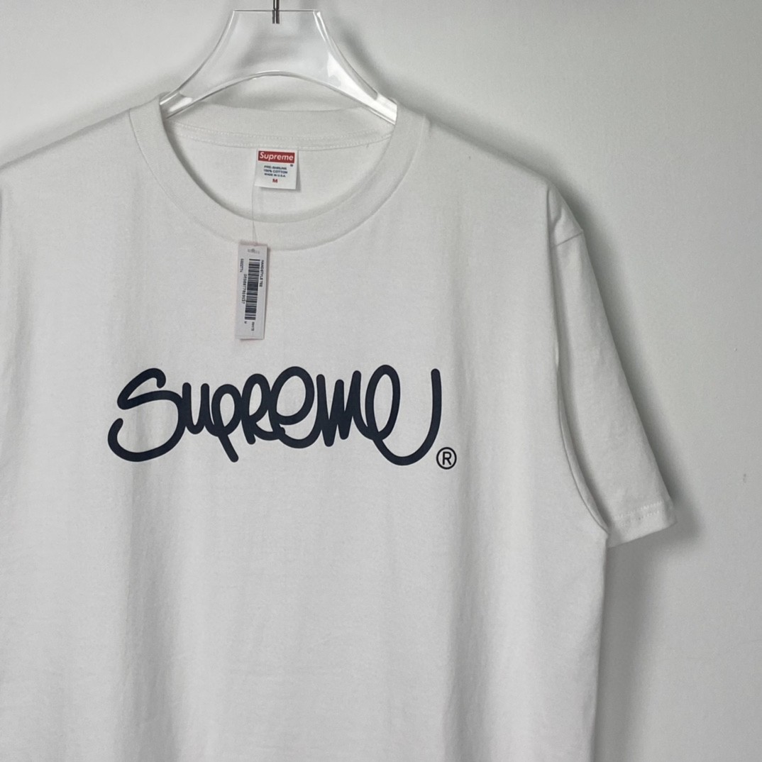 Supreme SS22 Week 19 Handstyle Tee 线条草写字母涂鸦圆领 白色 短袖 T 恤 男女同款