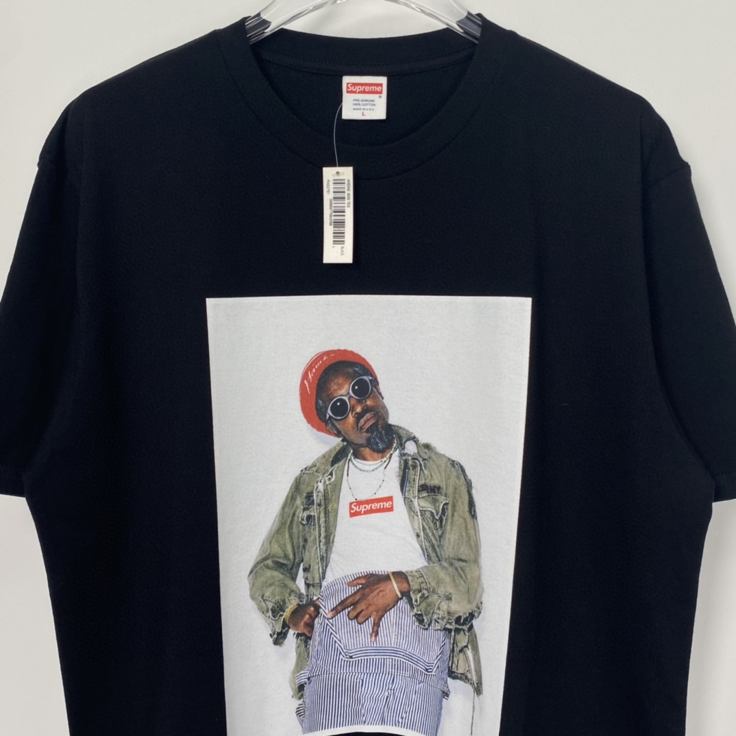 Supreme FW22 Week1 Andre 3000 Tee 安德雷本杰明 图案印花 黑色 短袖 T 恤 男女同款