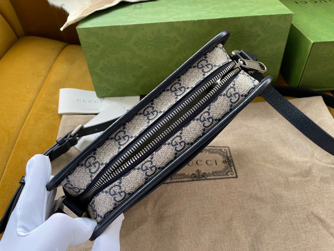 原厂皮 GUCCI 古驰 复古老花Logo徽标 帆布拼皮革 盒子包 斜挎包 单肩包 手提包 男女同款 658572-K9GSN-4075