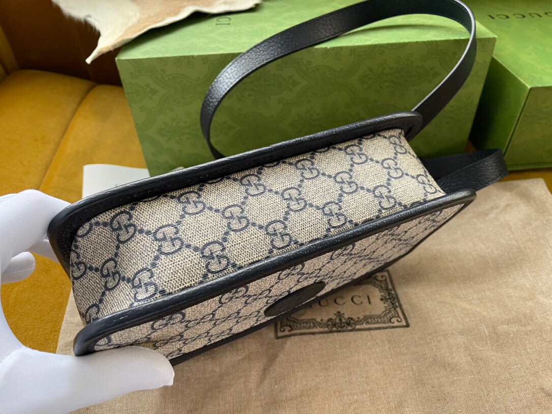 原厂皮 GUCCI 古驰 复古老花Logo徽标 帆布拼皮革 盒子包 斜挎包 单肩包 手提包 男女同款 658572-K9GSN-4075