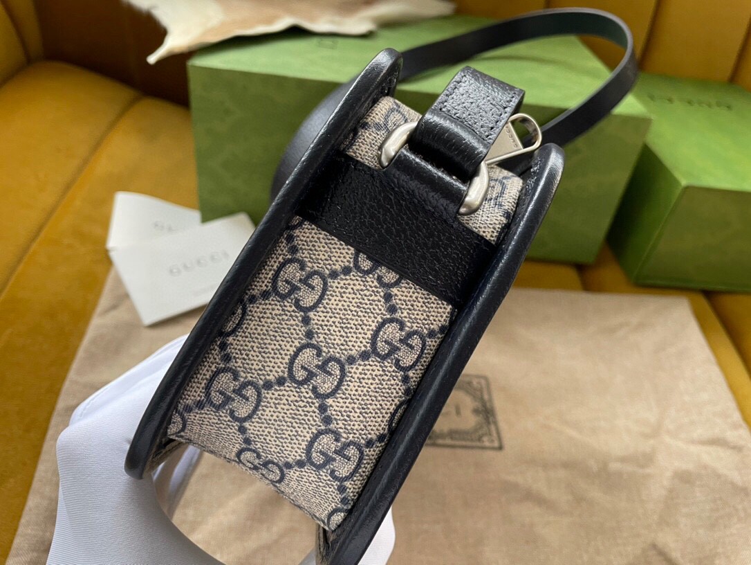 原厂皮 GUCCI 古驰 复古老花Logo徽标 帆布拼皮革 盒子包 斜挎包 单肩包 手提包 男女同款 658572-K9GSN-4075