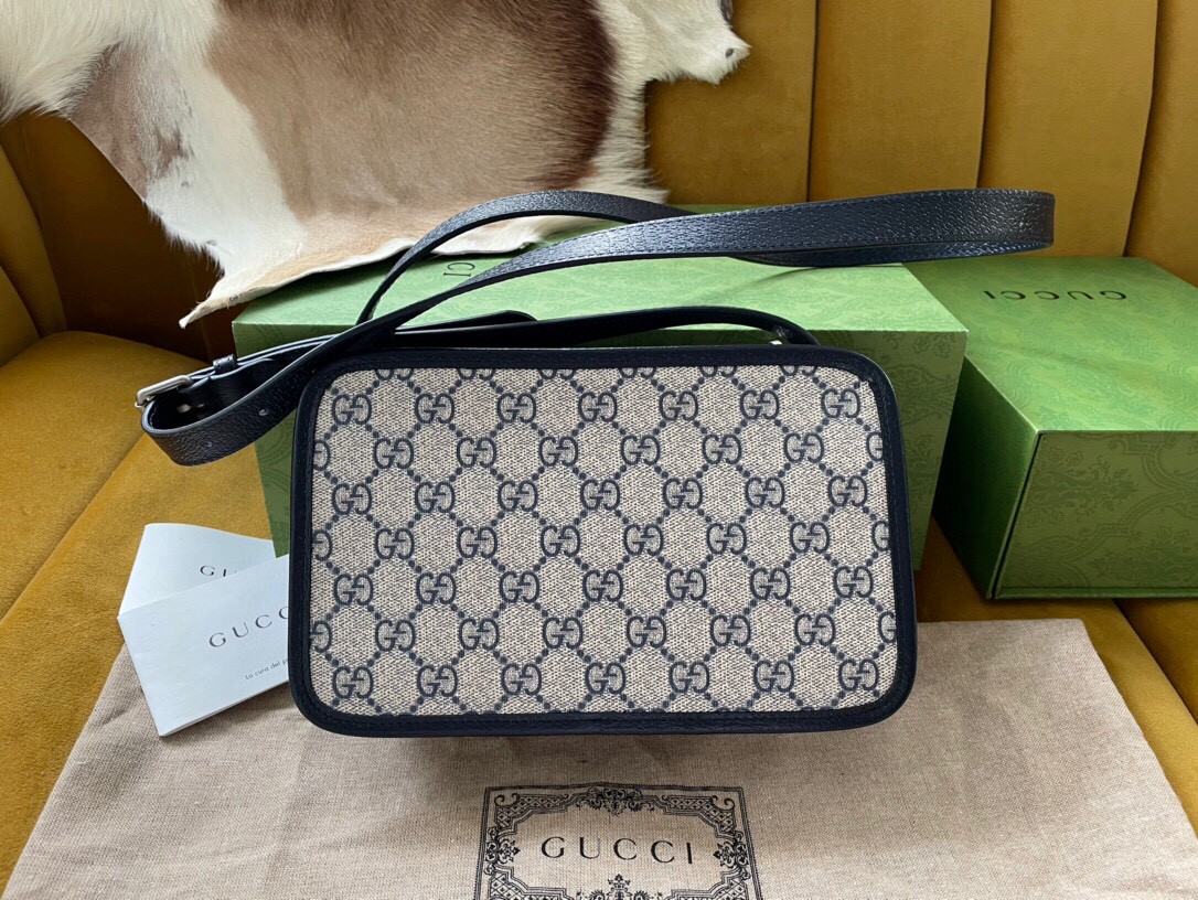 原厂皮 GUCCI 古驰 复古老花Logo徽标 帆布拼皮革 盒子包 斜挎包 单肩包 手提包 男女同款 658572-K9GSN-4075