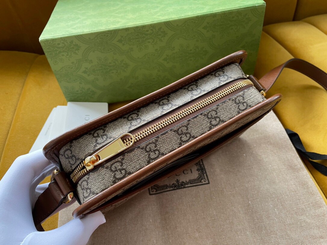 原厂皮 GUCCI 古驰 复古老花Logo徽标 帆布拼皮革 盒子包 斜挎包 单肩包 手提包 男女同款 658572-92TCG-8563