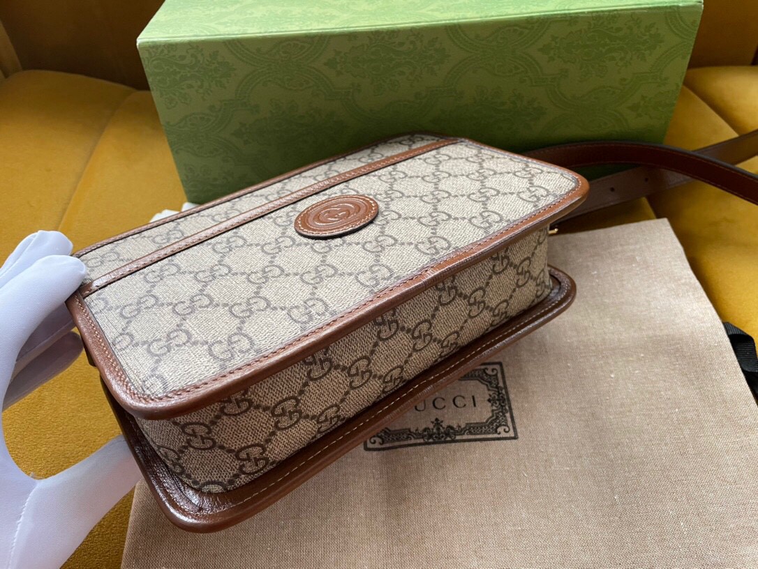 原厂皮 GUCCI 古驰 复古老花Logo徽标 帆布拼皮革 盒子包 斜挎包 单肩包 手提包 男女同款 658572-92TCG-8563