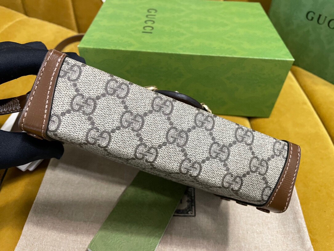 原厂皮 GUCCI 古驰 1955 Horsebit 经典老花Logo 帆布拼皮 斜挎包 单肩包 手提包 男女同款 699296-UULBG-9683