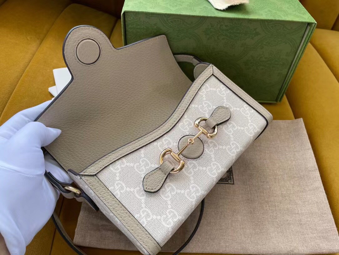 原厂皮 GUCCI 古驰 1955 Horsebit 经典老花Logo 帆布拼皮 斜挎包 单肩包 手提包 男女同款 699296-UULBG-9683