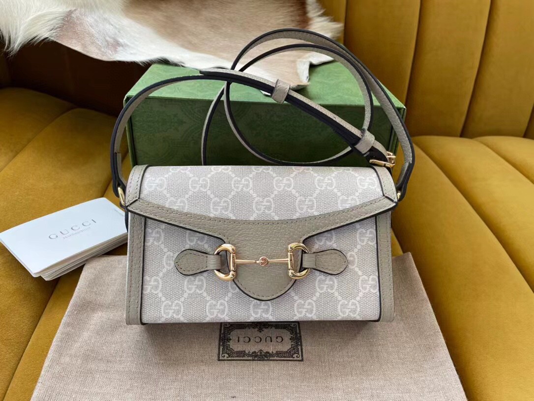 原厂皮 GUCCI 古驰 1955 Horsebit 经典老花Logo 帆布拼皮 斜挎包 单肩包 手提包 男女同款 699296-UULBG-9683