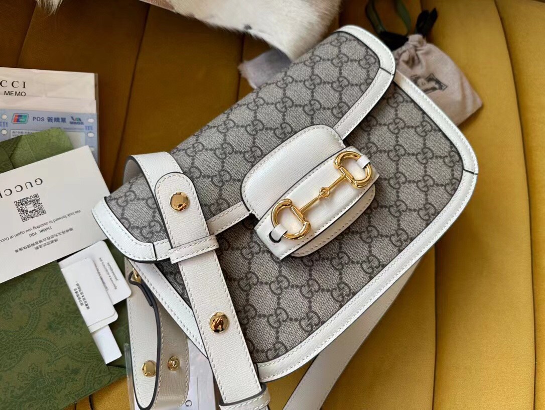 原厂皮 GUCCI 古驰 1955 Horsebit 马衔扣 复古金扣 老花Logo 帆布拼皮 斜挎包 单肩包 手提包 男女同款 602204-92TCG-9761