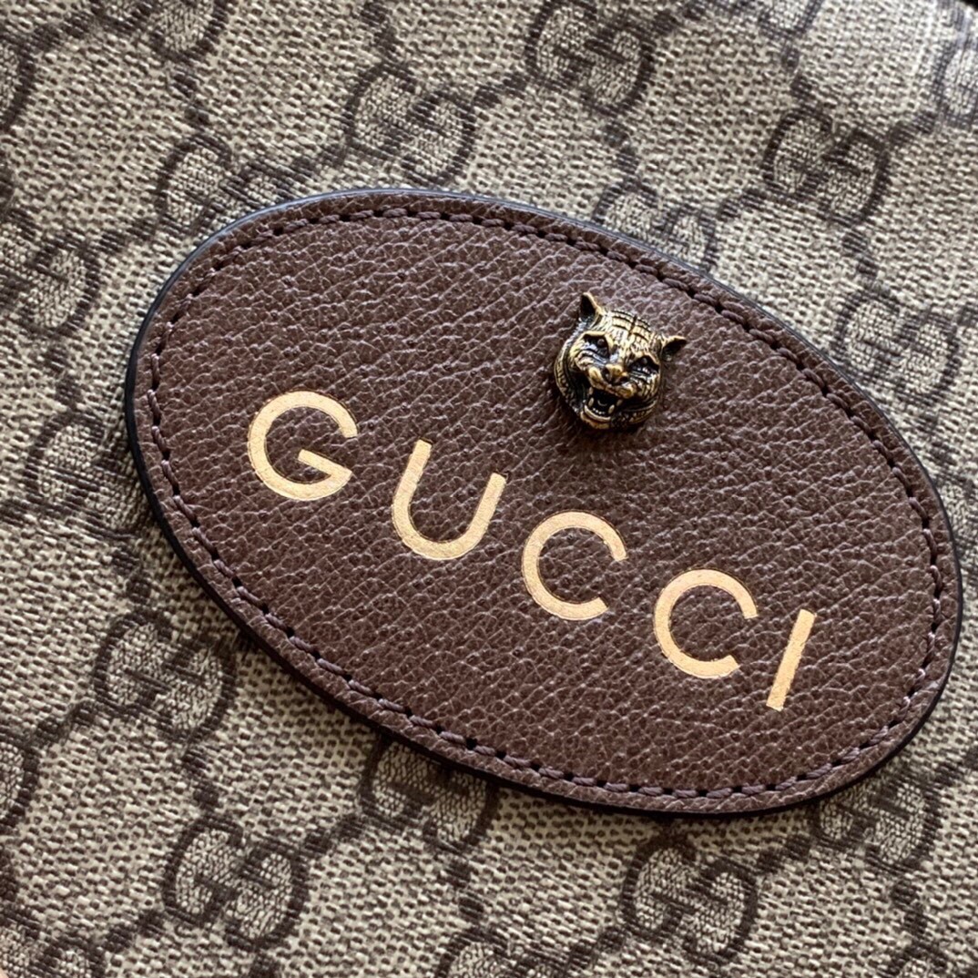 原厂皮 GUCCI 古驰 金属虎头相机包 老花 Logo 条纹织带 肩带 帆布拼皮革 邮差包 斜挎单肩包 男女同款 476466-K9GVT-8856