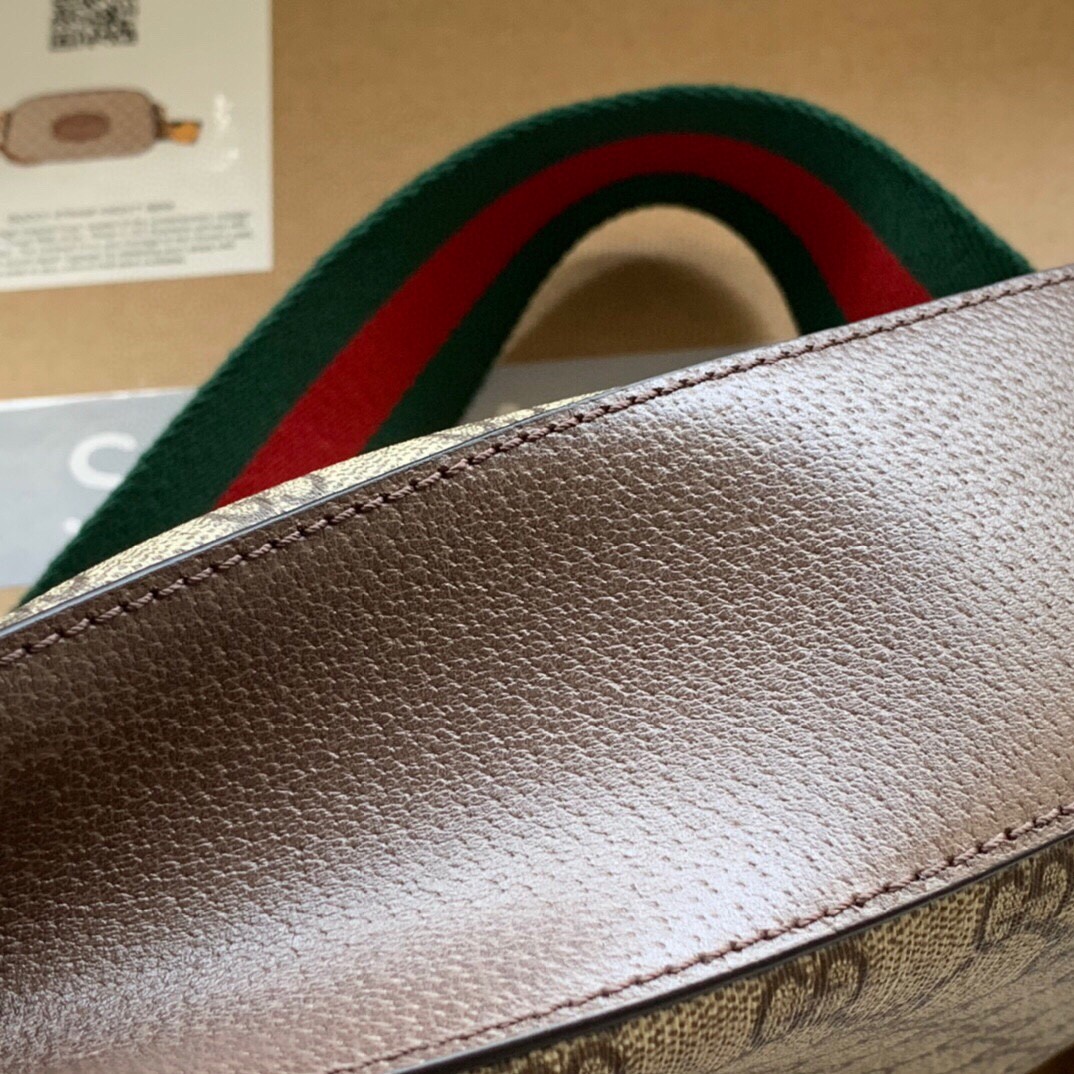 原厂皮 GUCCI 古驰 金属虎头相机包 老花 Logo 条纹织带 肩带 帆布拼皮革 邮差包 斜挎单肩包 男女同款 476466-K9GVT-8856
