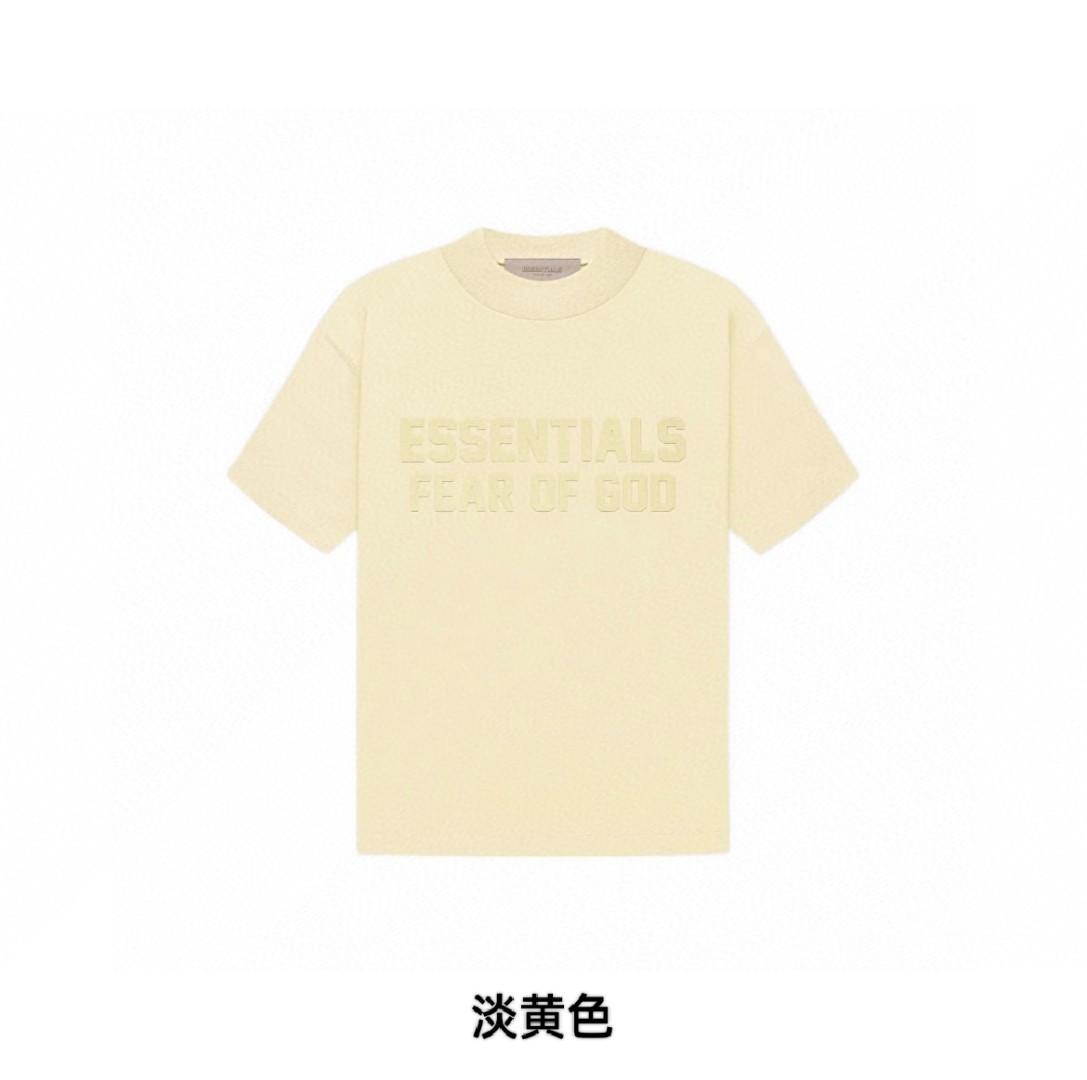 Fear of God Essentials T-Shirt FOG 立体双排植绒字母LOGO 短袖 蛋壳色 烟灰色 珊瑚红 木纹色 灰黑色 淡黄色 T恤 夏款 男女同款 