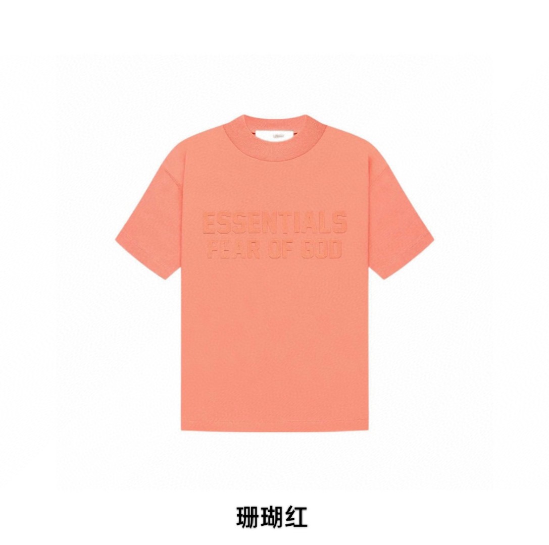Fear of God Essentials T-Shirt FOG 立体双排植绒字母LOGO 短袖 蛋壳色 烟灰色 珊瑚红 木纹色 灰黑色 淡黄色 T恤 夏款 男女同款 