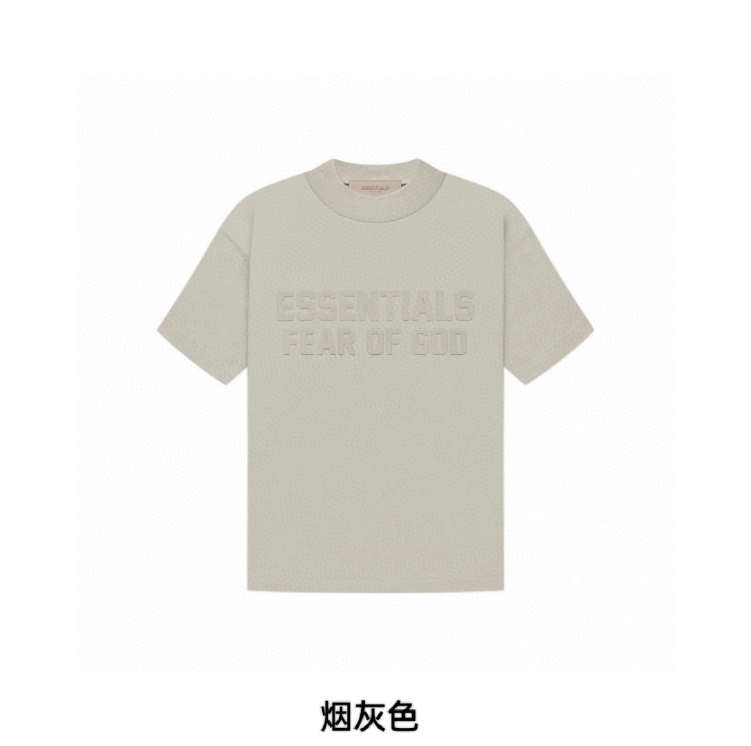 Fear of God Essentials T-Shirt FOG 立体双排植绒字母LOGO 短袖 蛋壳色 烟灰色 珊瑚红 木纹色 灰黑色 淡黄色 T恤 夏款 男女同款 