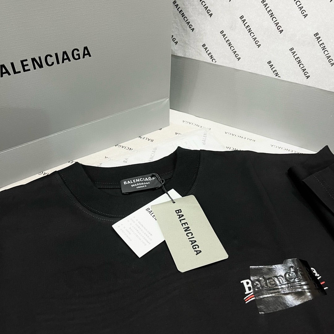 Balenciaga 巴黎世家 FW22 纯色徽标印花遮挡 黑色 T 恤 圆领 夏季 男女同款 641675TNVG11089