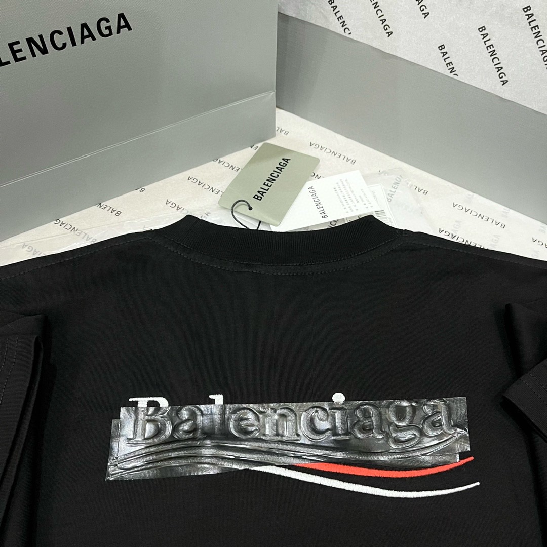 Balenciaga 巴黎世家 FW22 纯色徽标印花遮挡 黑色 T 恤 圆领 夏季 男女同款 641675TNVG11089