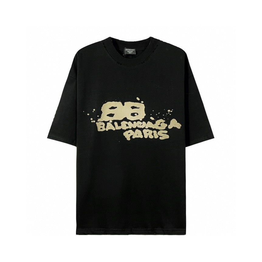 Balenciaga 巴黎世家 SS23 Hand Drawn Bb lcon 字母 Logo 印花 黑色 T 恤 圆领 夏季 男女同款 612965TNVN41059