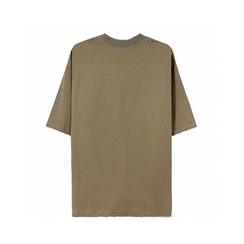 BALENCIAGA 巴黎世家 Metallica 复古破坏撕裂纹印花破洞 T 恤 棕色 短袖 圆领 夏季 男女同款 