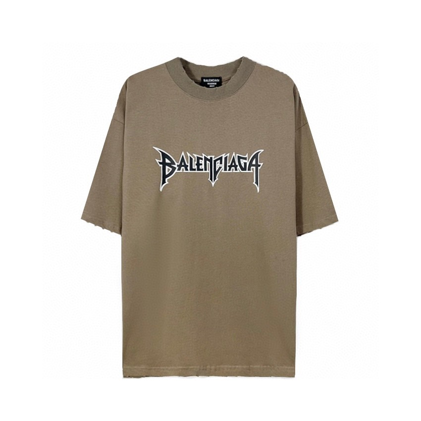 BALENCIAGA 巴黎世家 Metallica 复古破坏撕裂纹印花破洞 T 恤 棕色 短袖 圆领 夏季 男女同款 